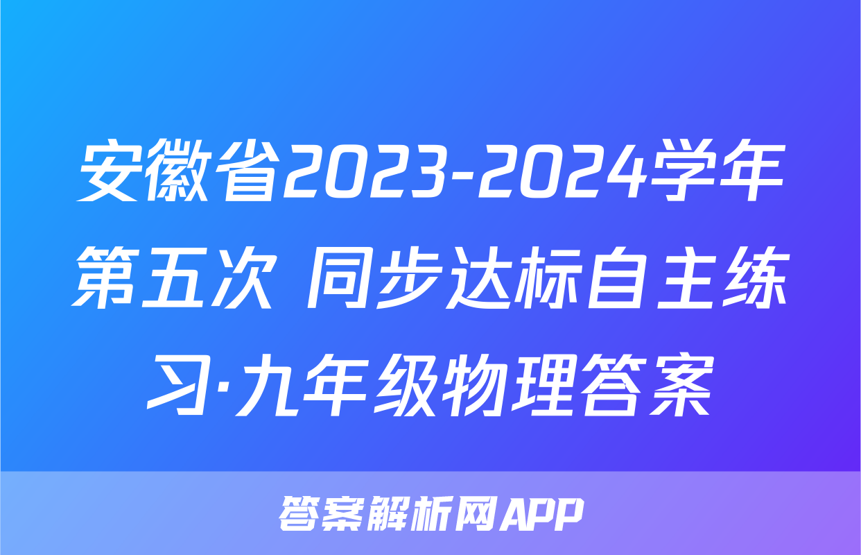 安徽省2023-2024学年第五次 同步达标自主练习·九年级物理答案